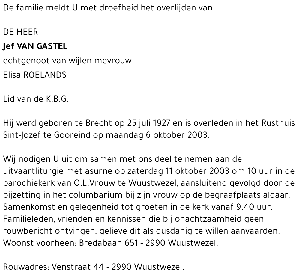 JEF VAN GASTEL