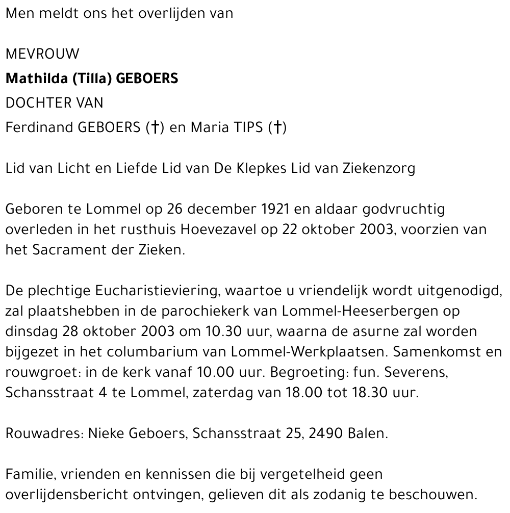 Mathilda (Tilla) GEBOERS