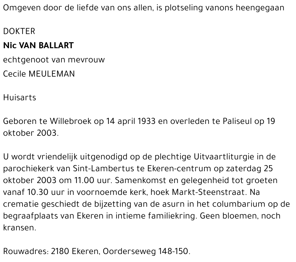 NIC VAN BALLART