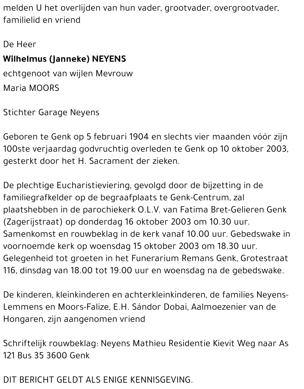 Wilhelmus (Janneke) NEYENS