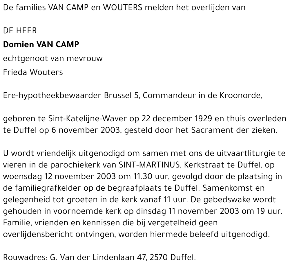 DOMIEN VAN CAMP