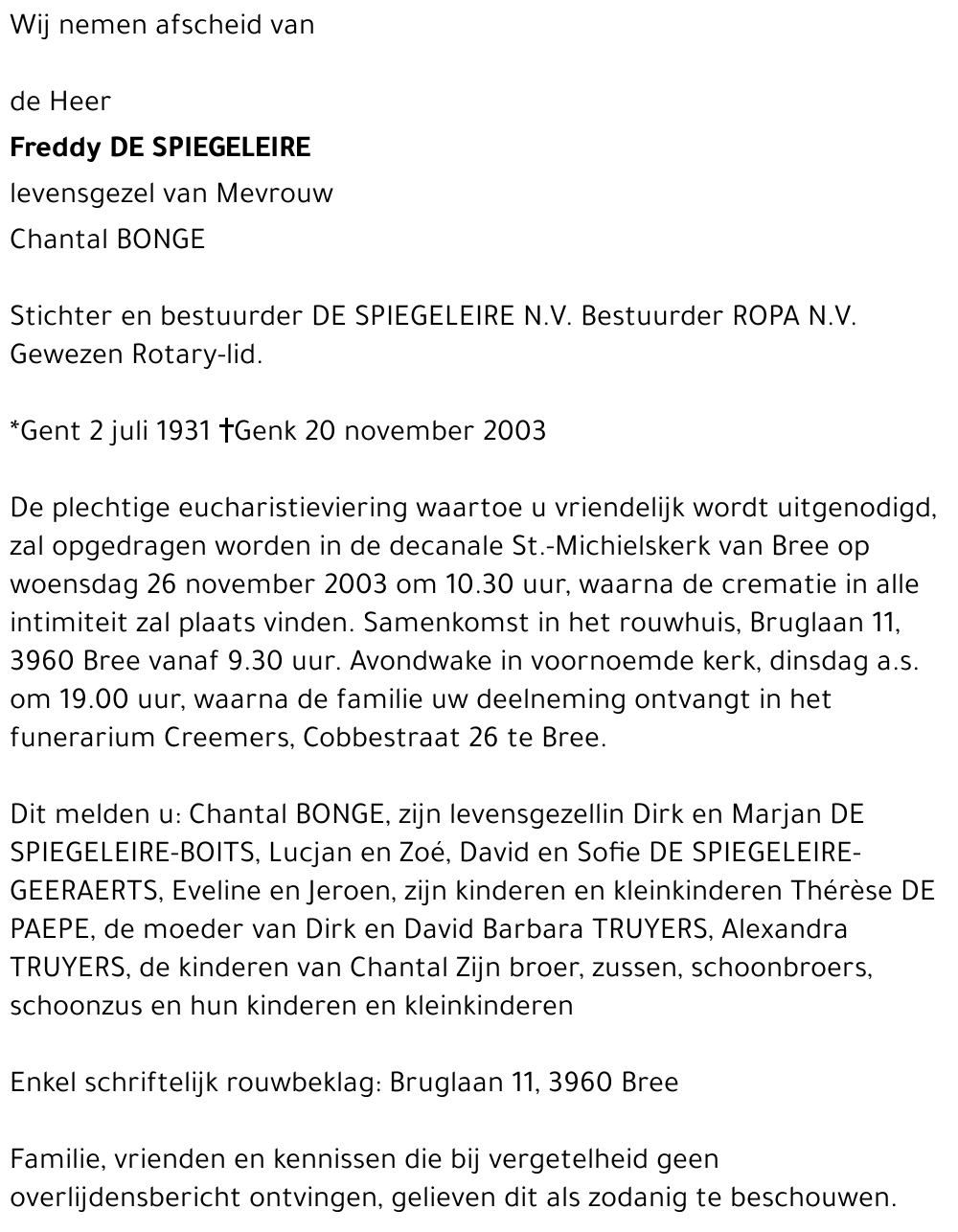 Freddy DE SPIEGELEIRE