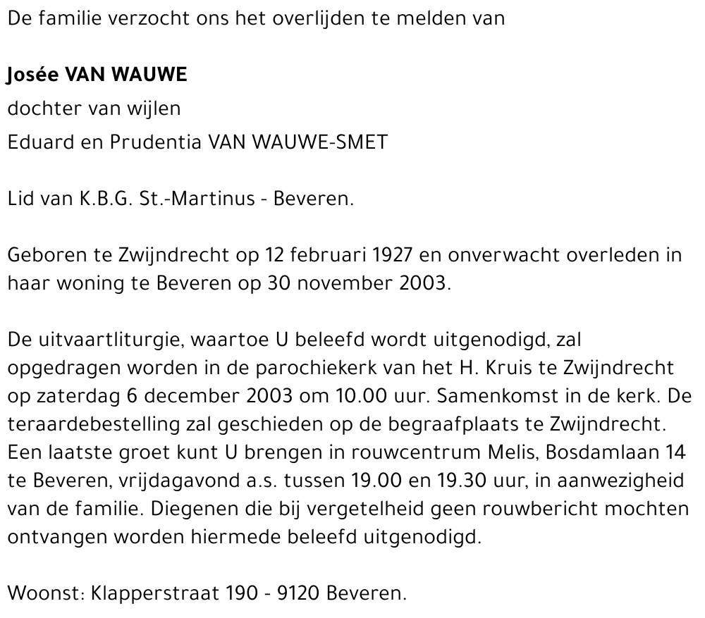 JOSÉE VAN WAUWE