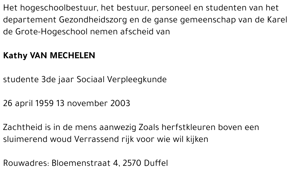 KATHY VAN MECHELEN