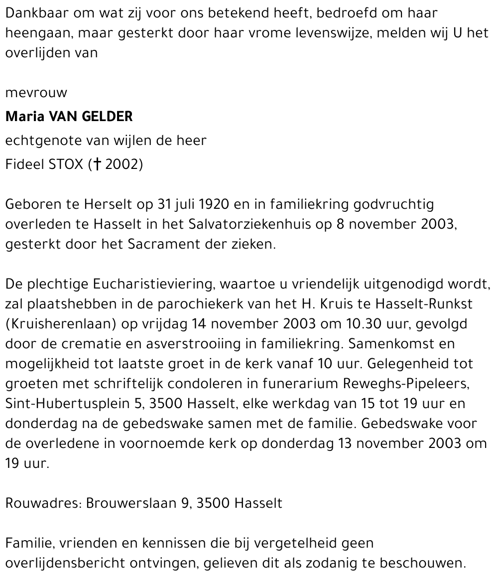 Maria Van Gelder