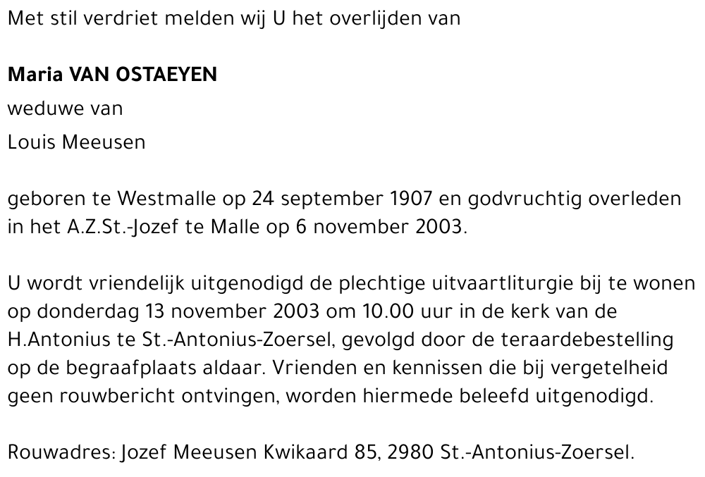 Maria VAN OSTAEYEN