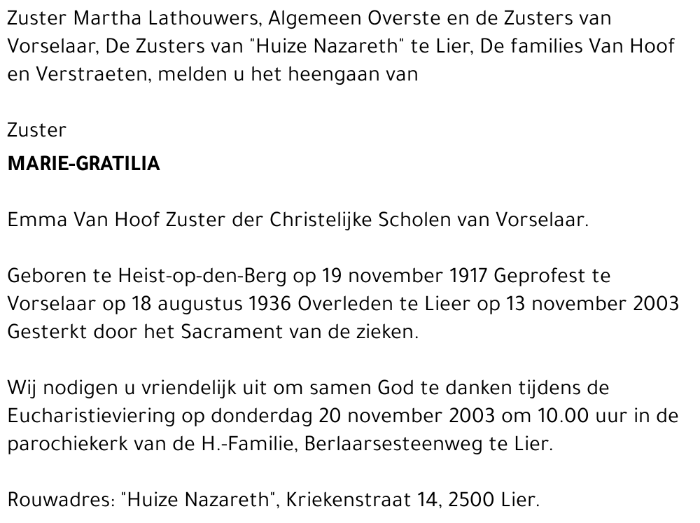 MARIE-GRATILIA (EMMA VAN HOOF)