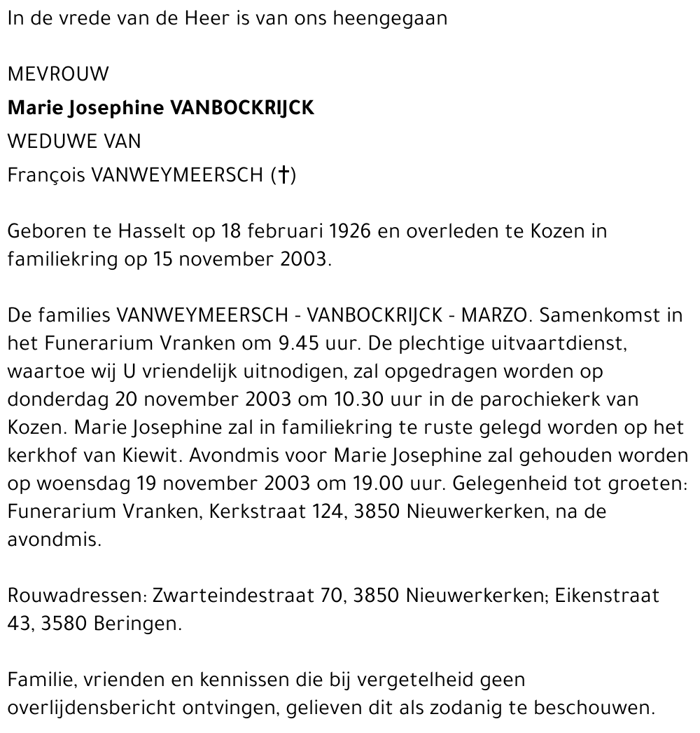 Marie Josephine Vanbockrijck