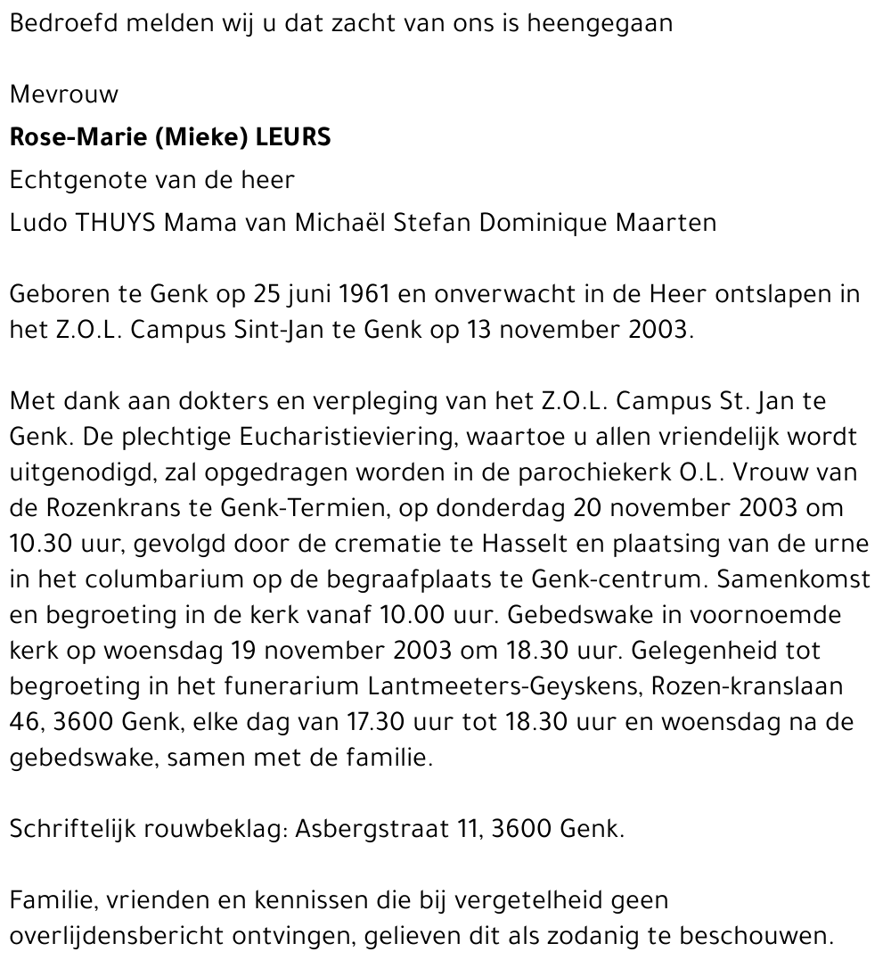 Rose-Marie (Mieke) LEURS
