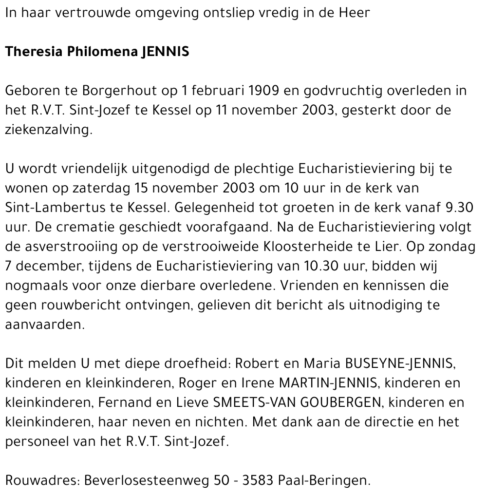 THERESIA PHILOMENA JENNIS