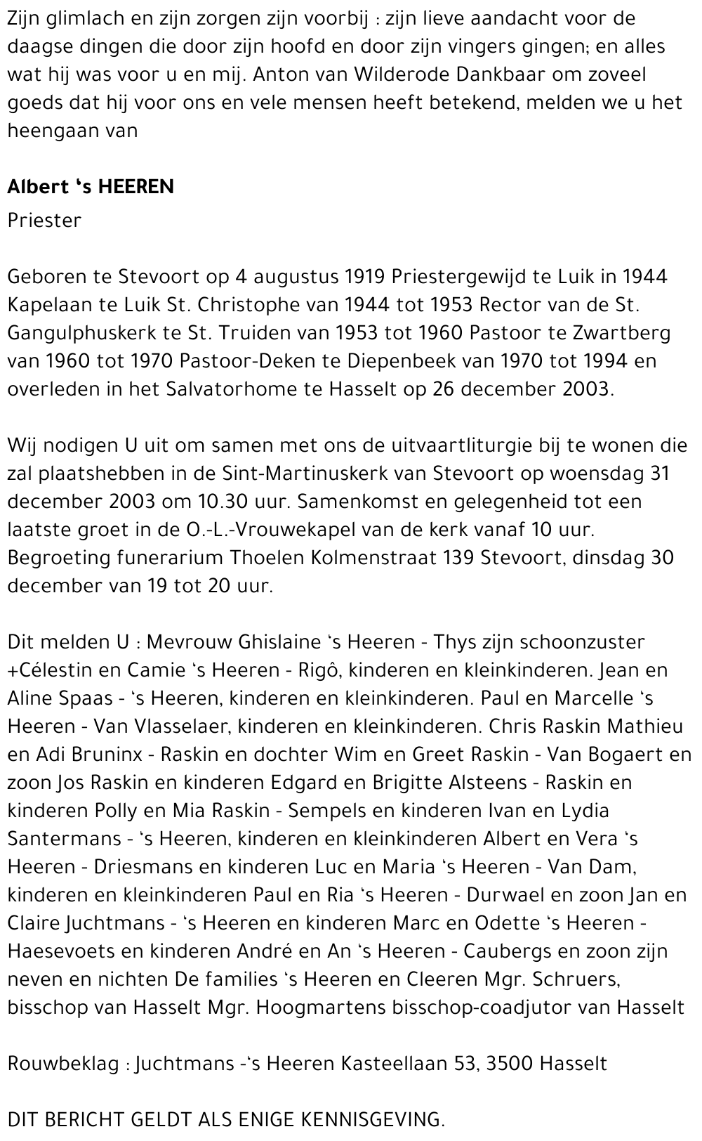 Albert 's Heeren
