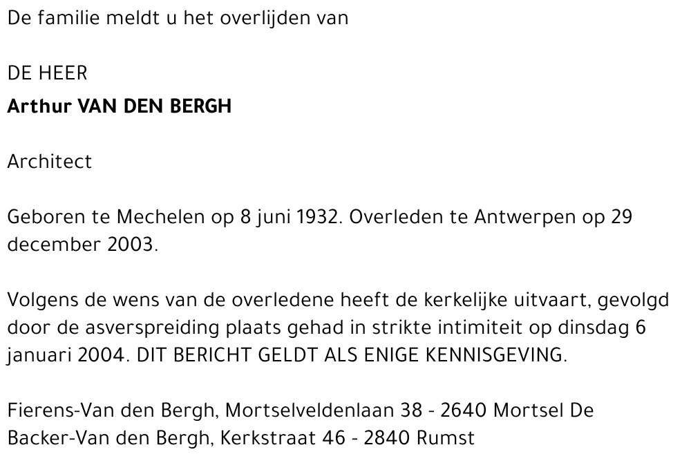 ARTHUR VAN  DEN  BERGH