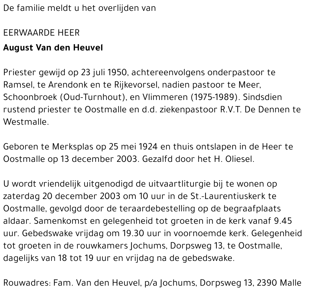 AUGUST VAN DEN HEUVEL
