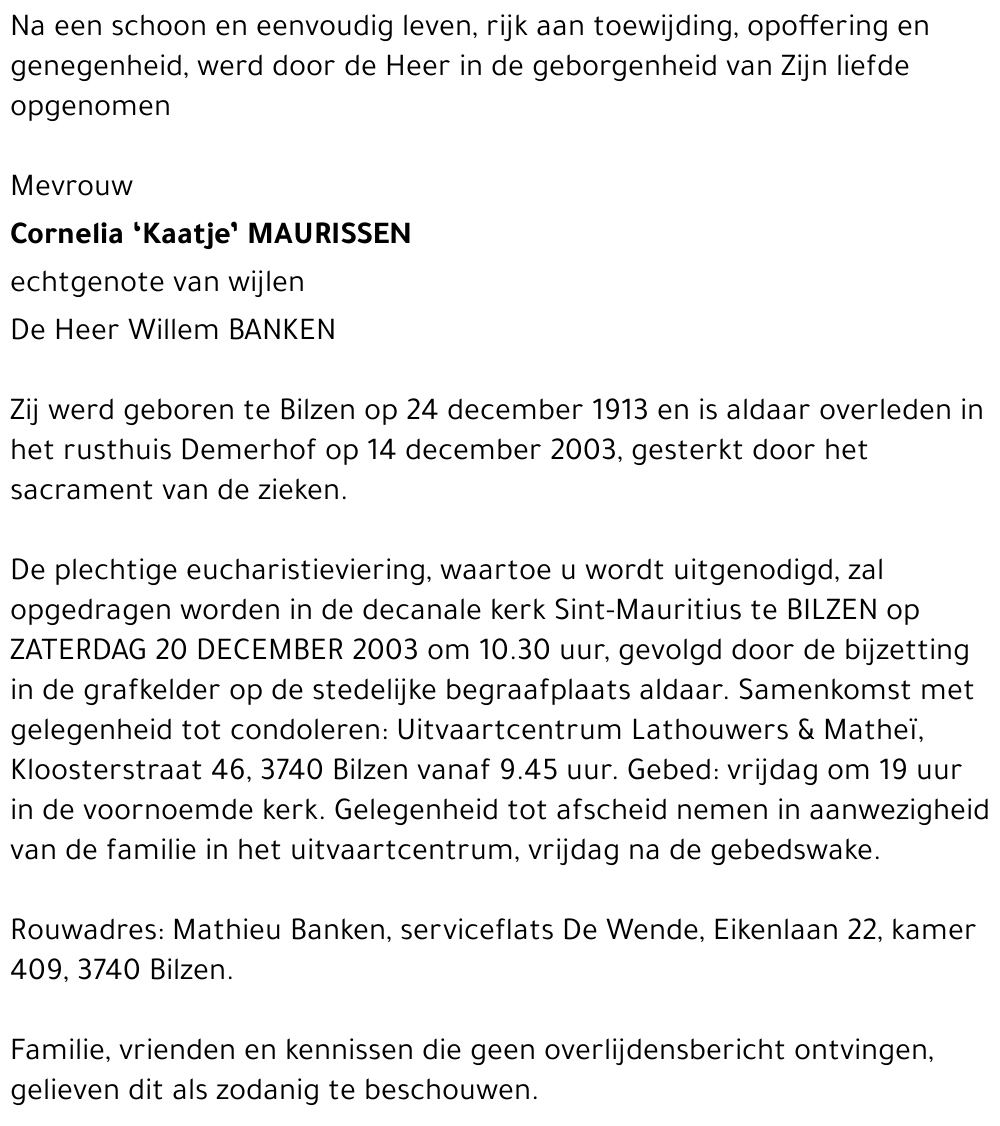 Cornelia 'Kaatje' MAURISSEN