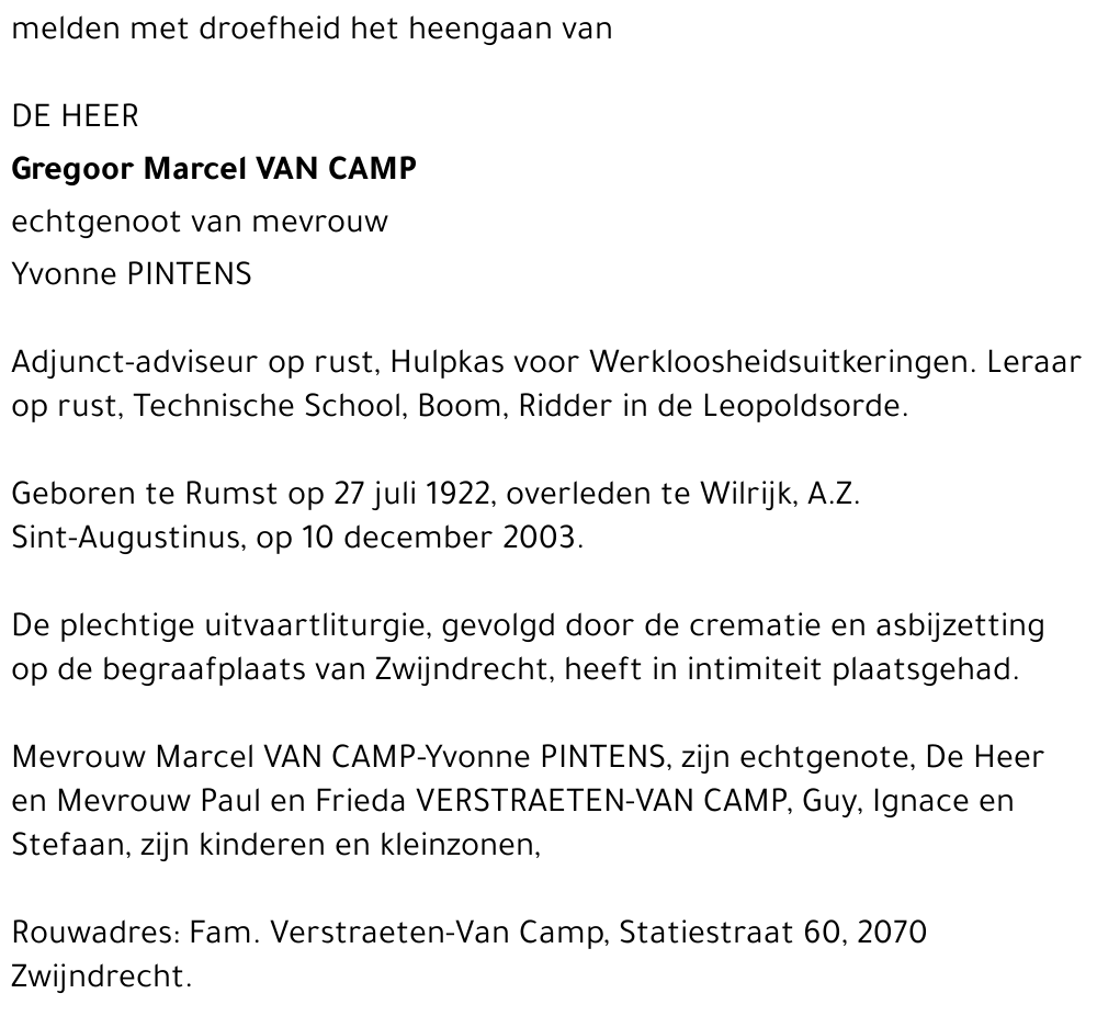 GREGOOR VAN CAMP