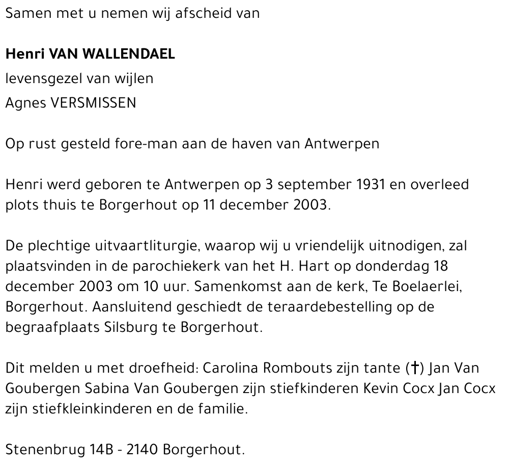 HENRI VAN WALLENDAEL