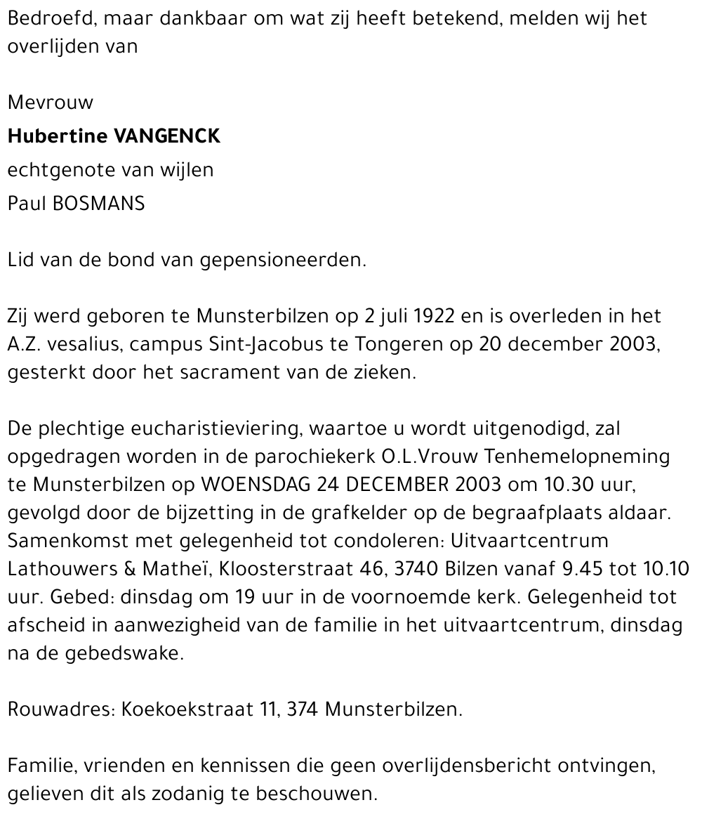 Hubertine VANGENCK