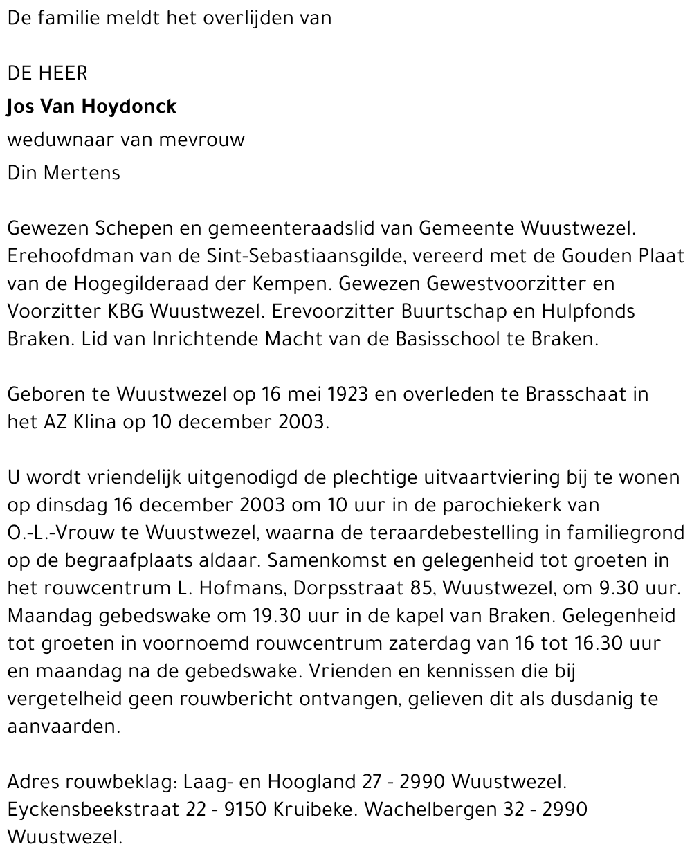 Jos Van Hoydonck