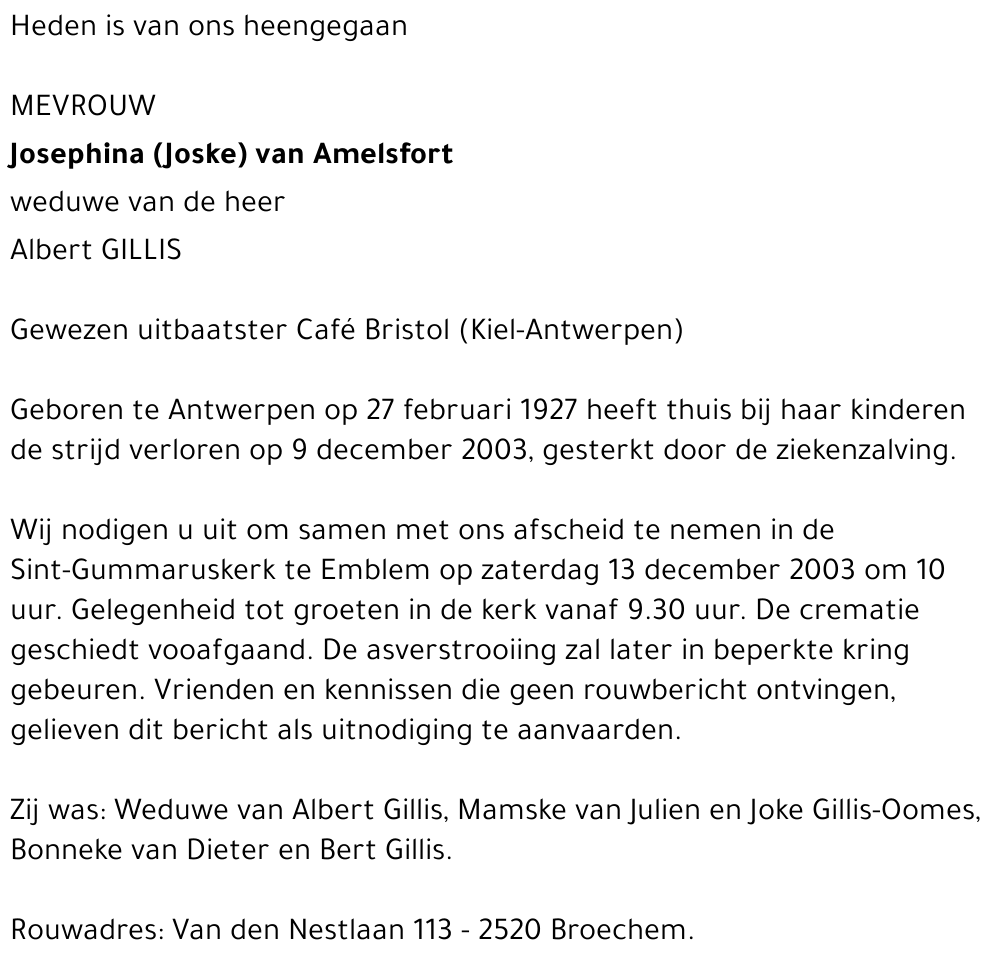 JOSEPHINA VAN AMELSFORT