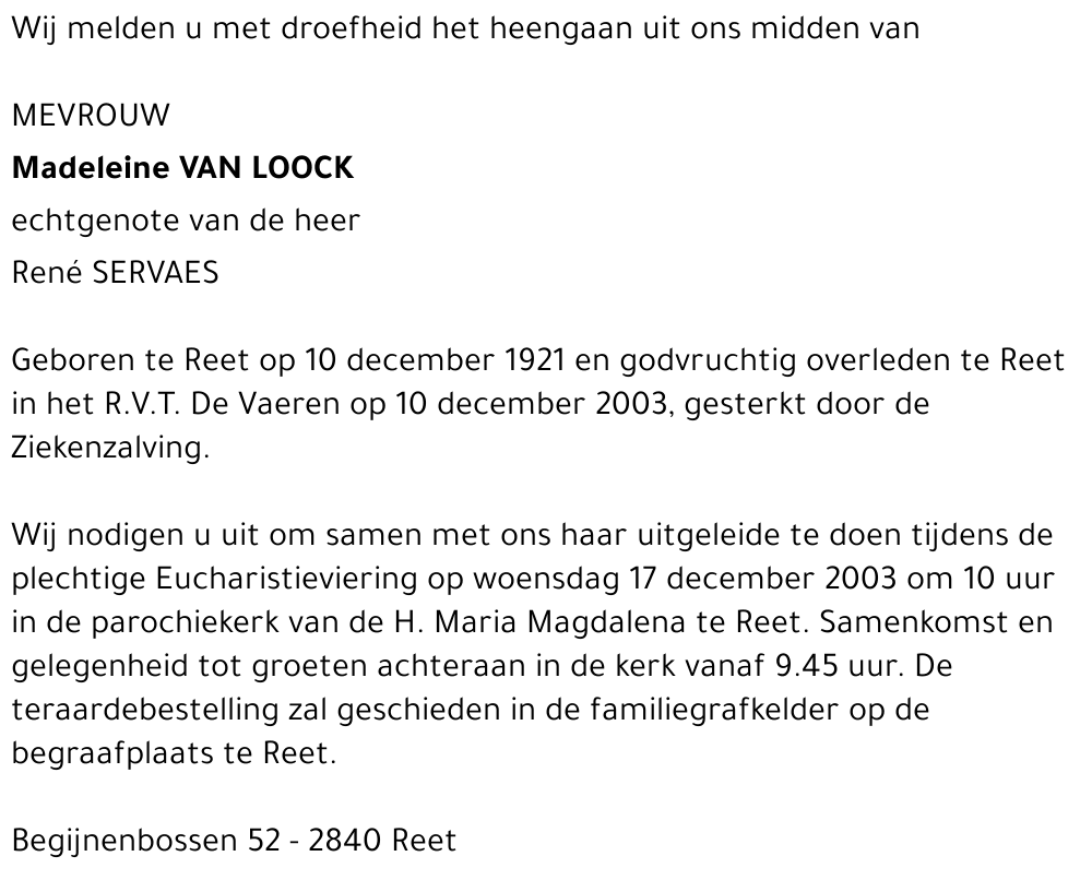 MADELEINE VAN LOOCK