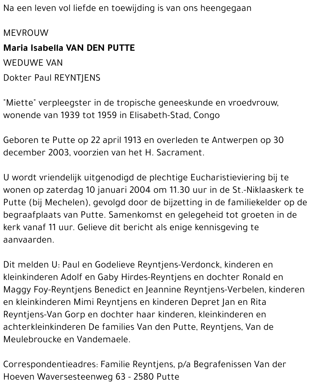 Maria Isabella Van den Putte
