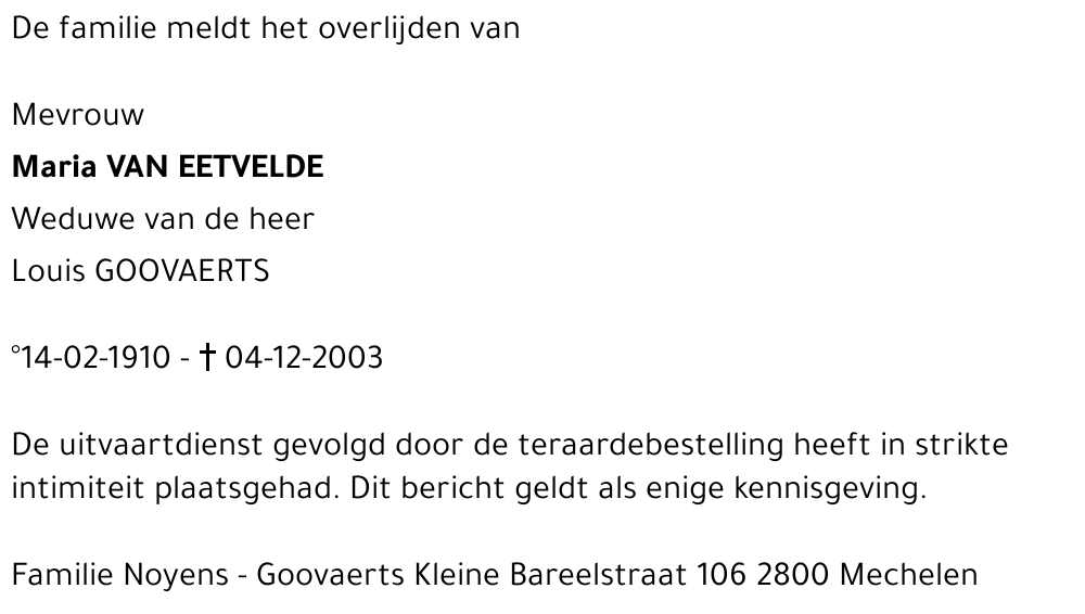 Maria VAN EETVELDE