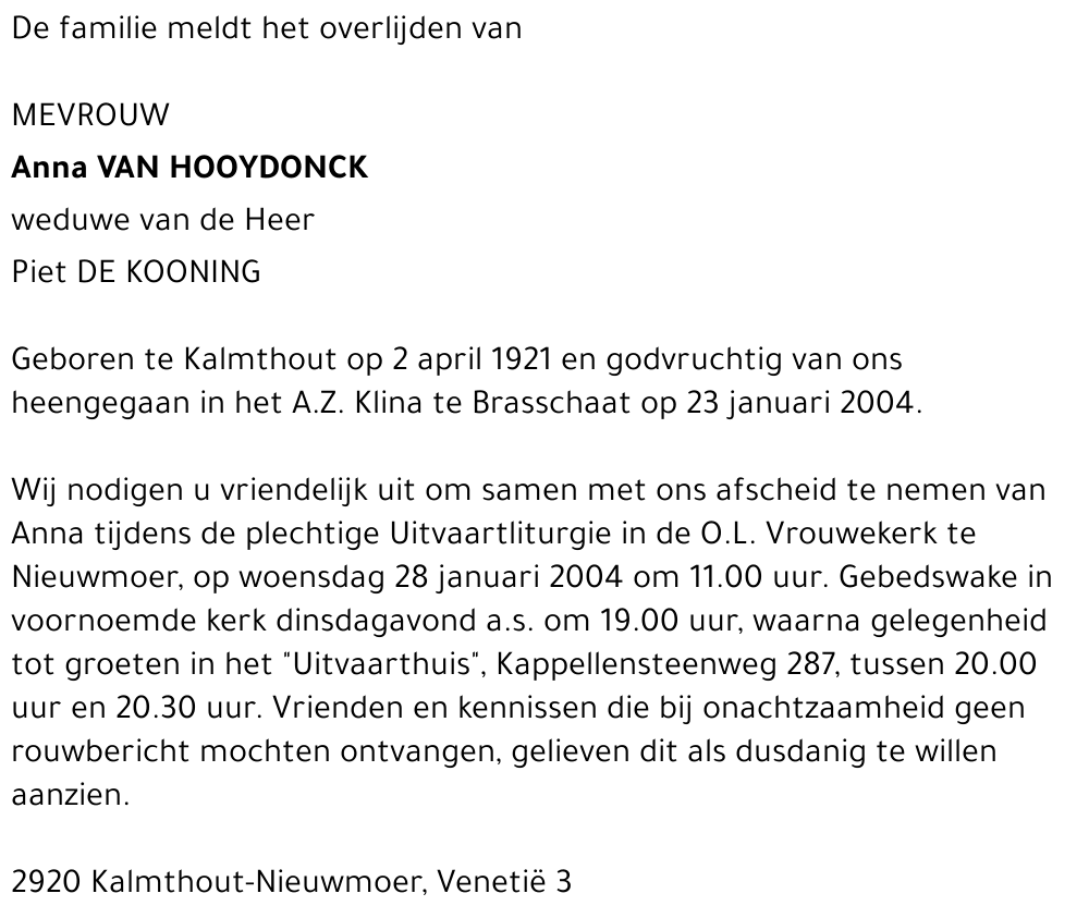 Anna VAN HOOYDONCK