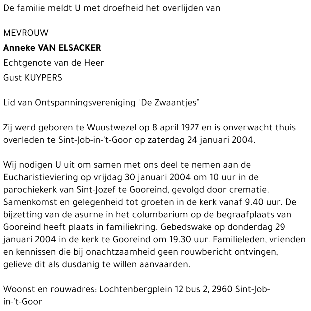 Anneke VAN ELSACKER