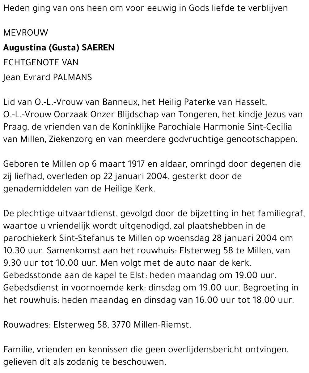 Augustina (Gusta) Saeren