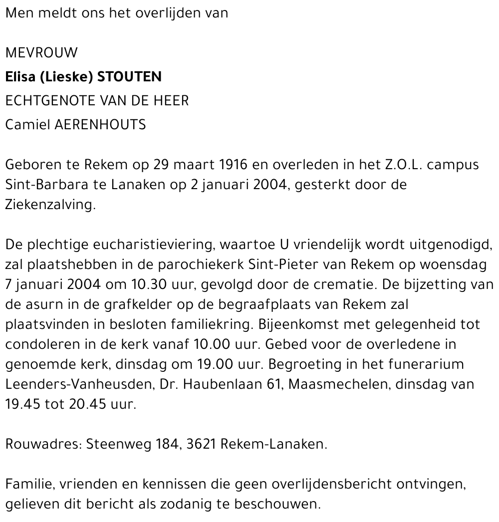 Elisa (Lieske) Stouten