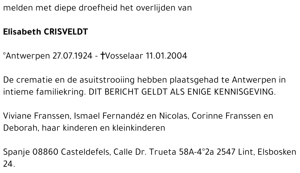ELISABETH CRISVELDT