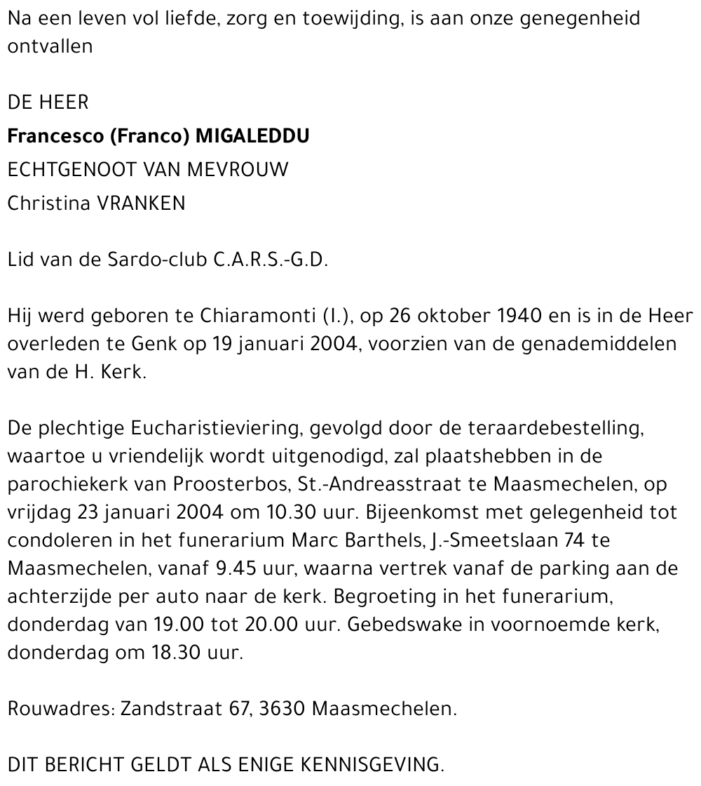 Francesco (Franco) Migaleddu