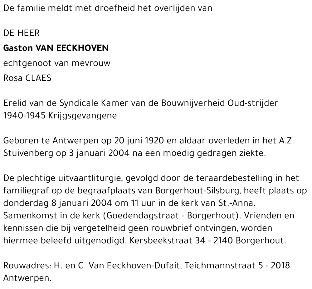 GASTON VAN EECKHOVEN