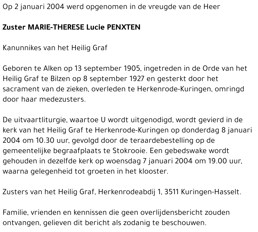 Lucie (Zuster Marie Therese) Penxten