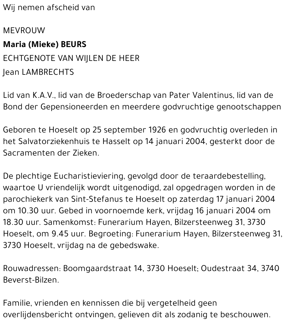 Maria (Mieke) Beurs