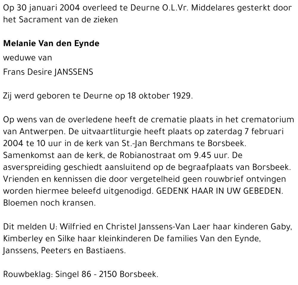 MELANIE VAN DEN EYNDE