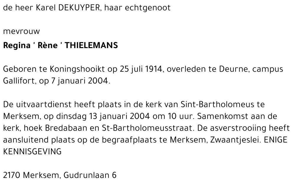 Regina ' Rène' THIELEMANS