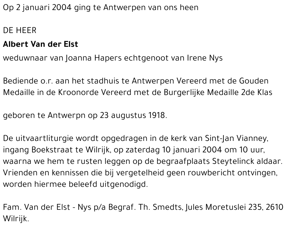 VAN DER ELST Albert