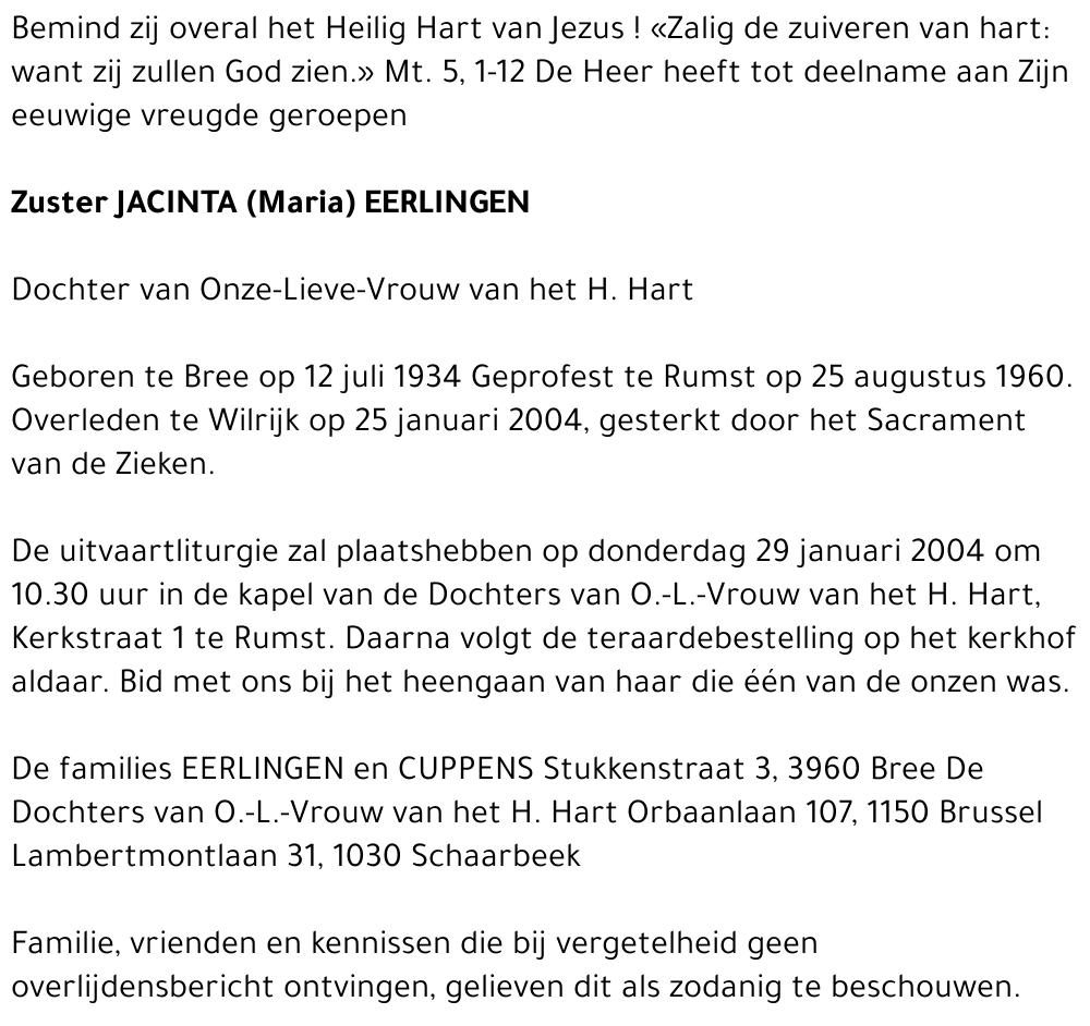 Zuster Jacinta Maria Eerlingen