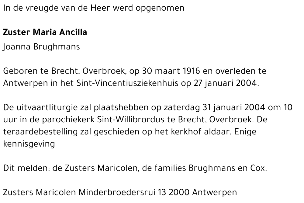Zuster Maria Ancilla Brughmans