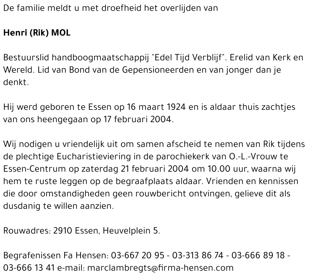 HENRI (RIK) MOL