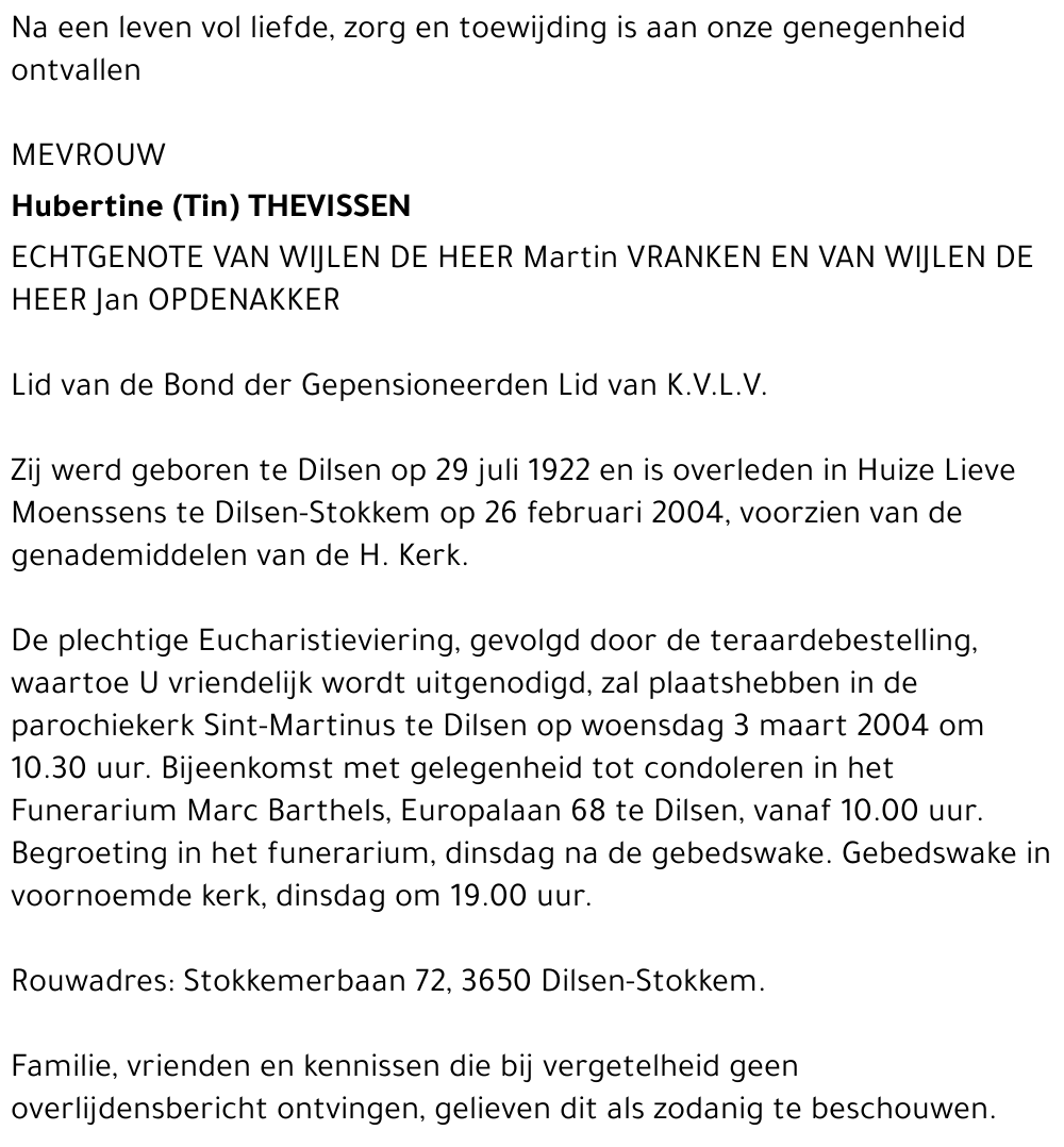 Hubertine (Tin) Thevissen