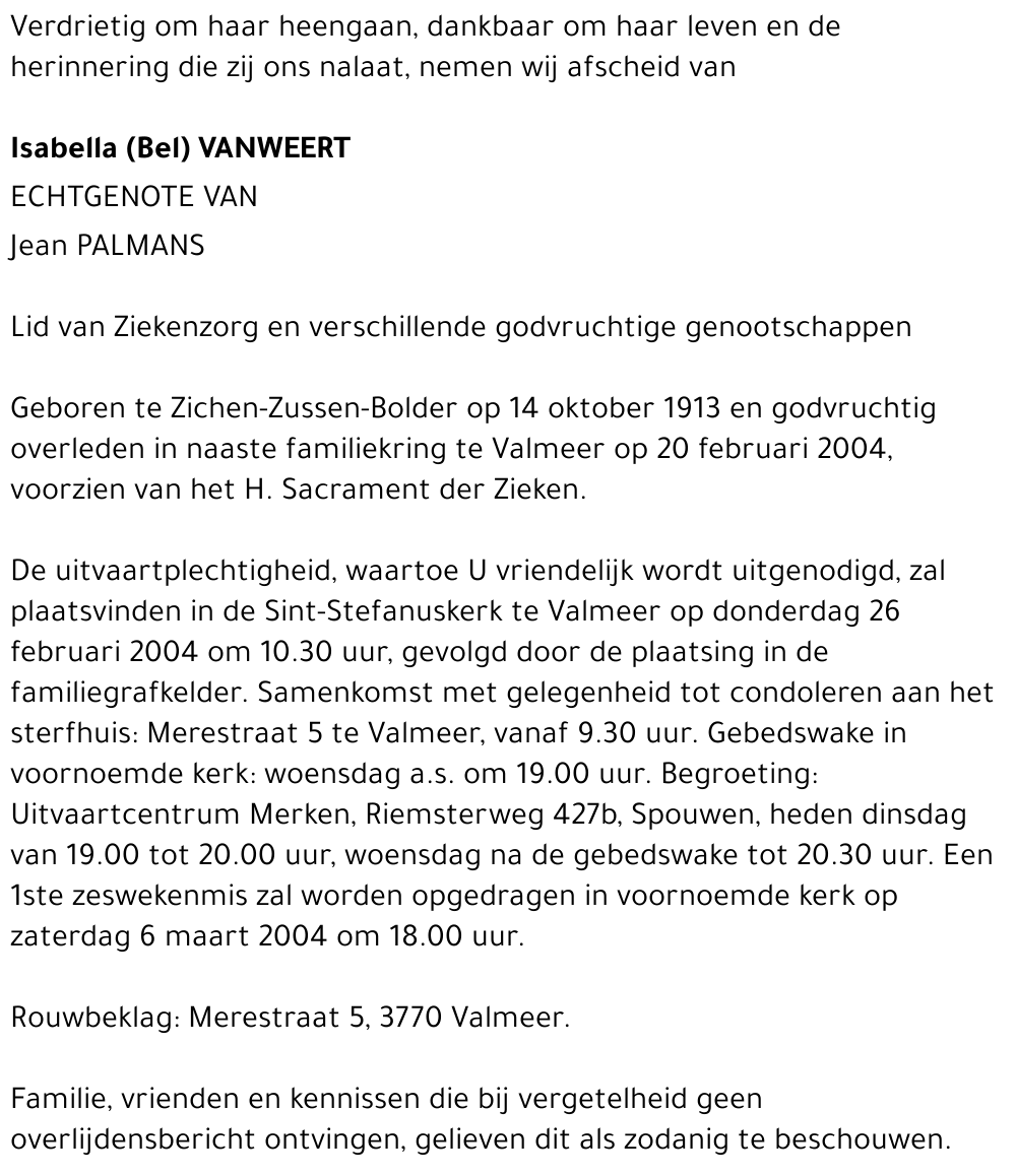 Isabella (Bel) Vanweert