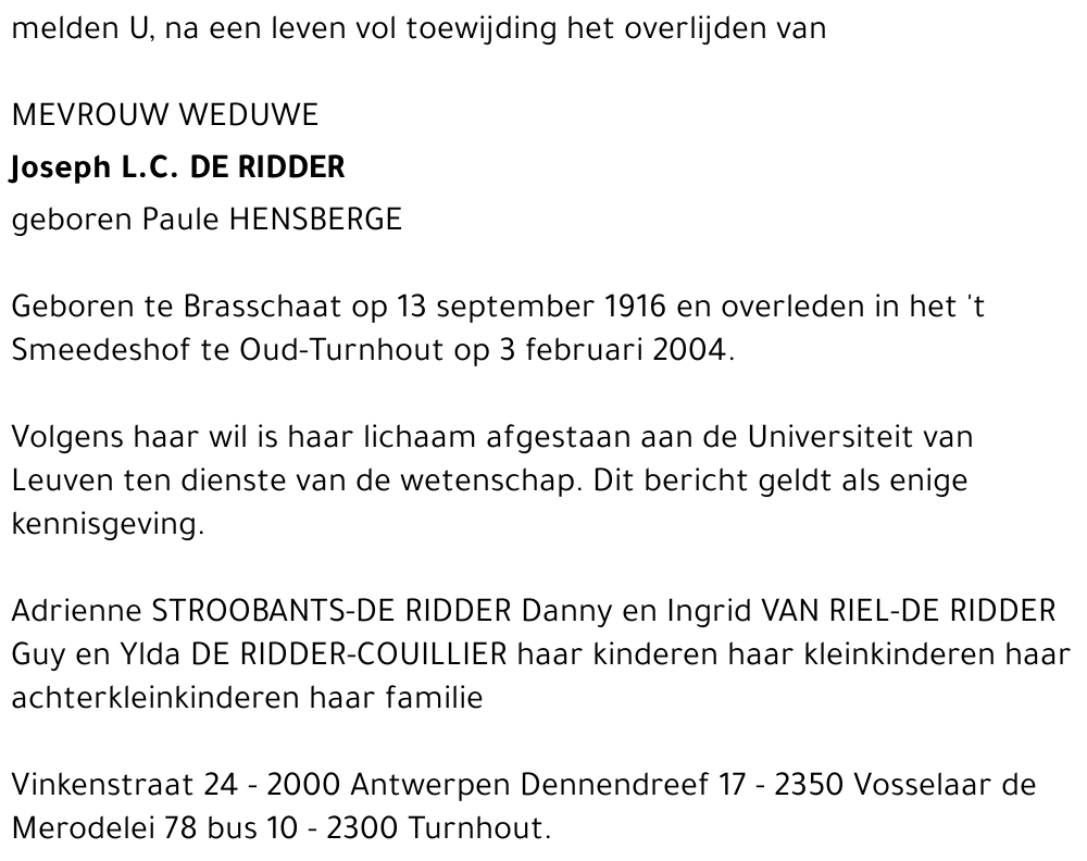 JOSEPH L.C. DE RIDDER