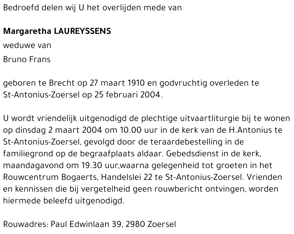 Margeretha LAUREYSSENS