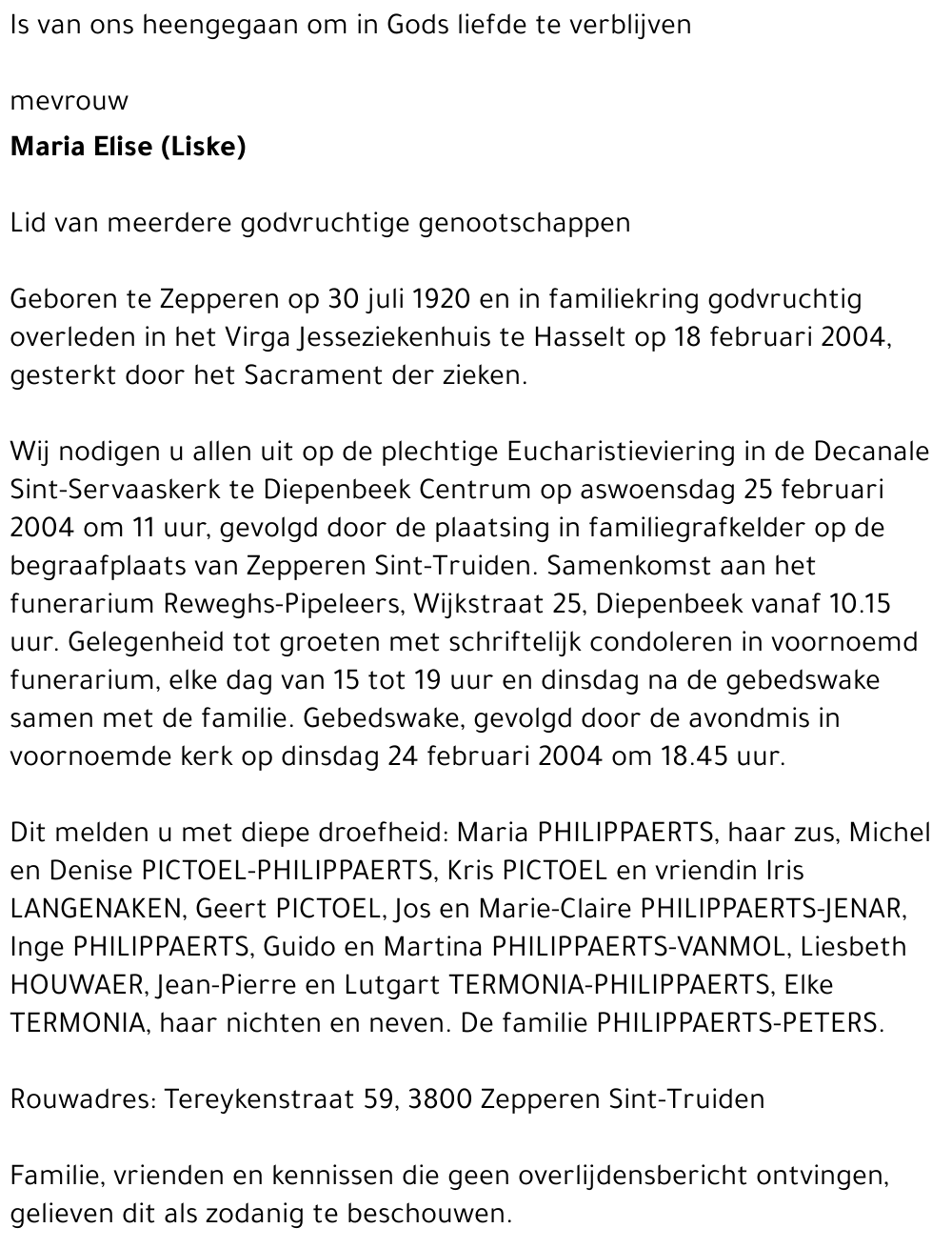 Maria Elise (Liske) PHILIPPAERTS