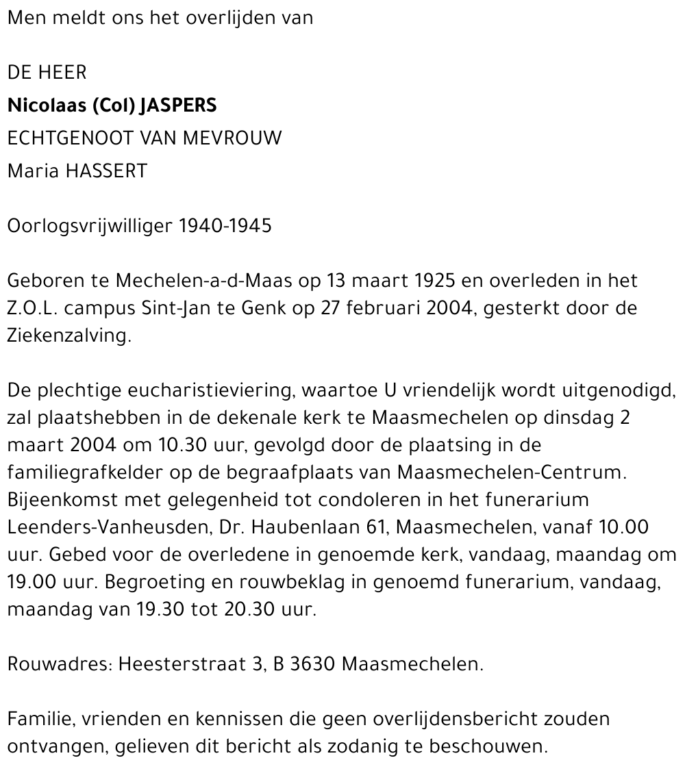 Nicolaas (Col) Jaspers