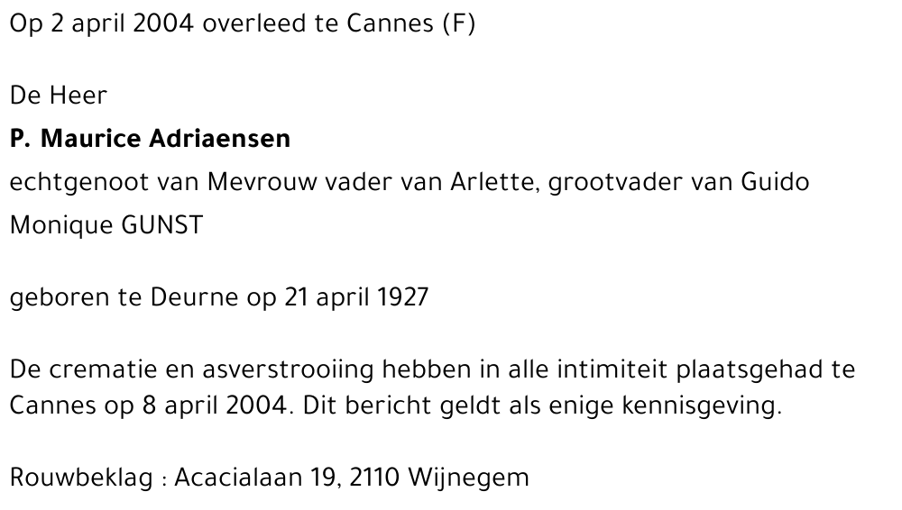 P Maurice Adriaensen