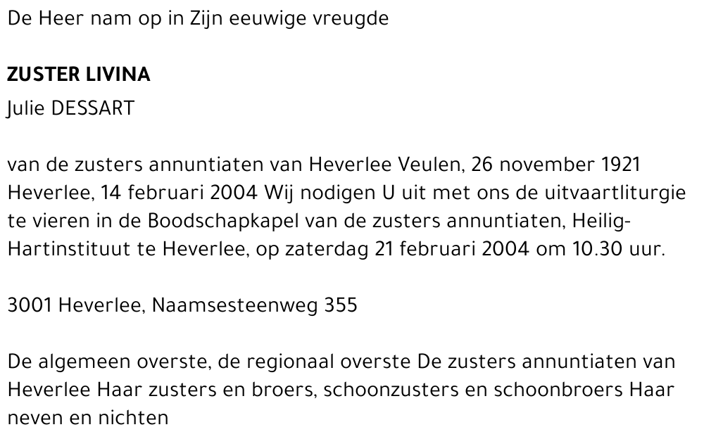 Zuster Livina Julie Dessart