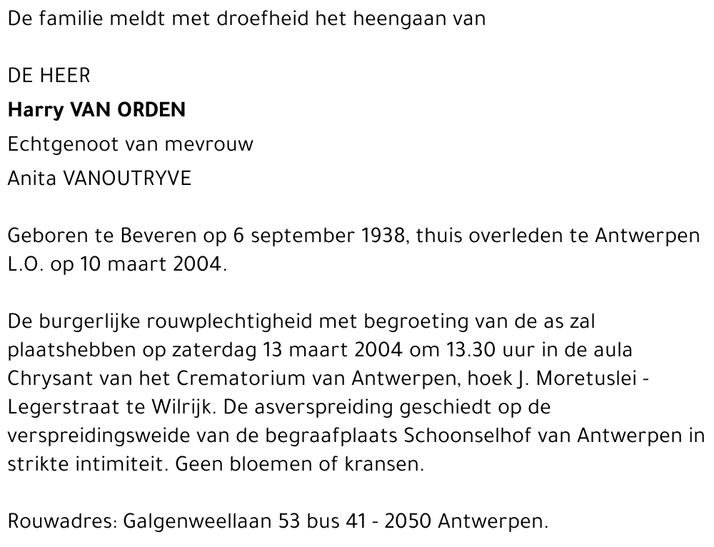 HARRY VAN ORDEN